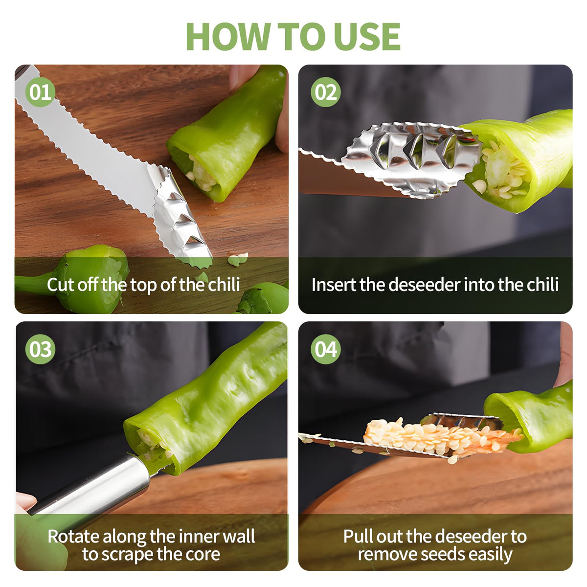 2-in-1 Jalapeño Pepper Corer and Seed Remover, Stainless Steel Chili Coring Tool, 2-Pack