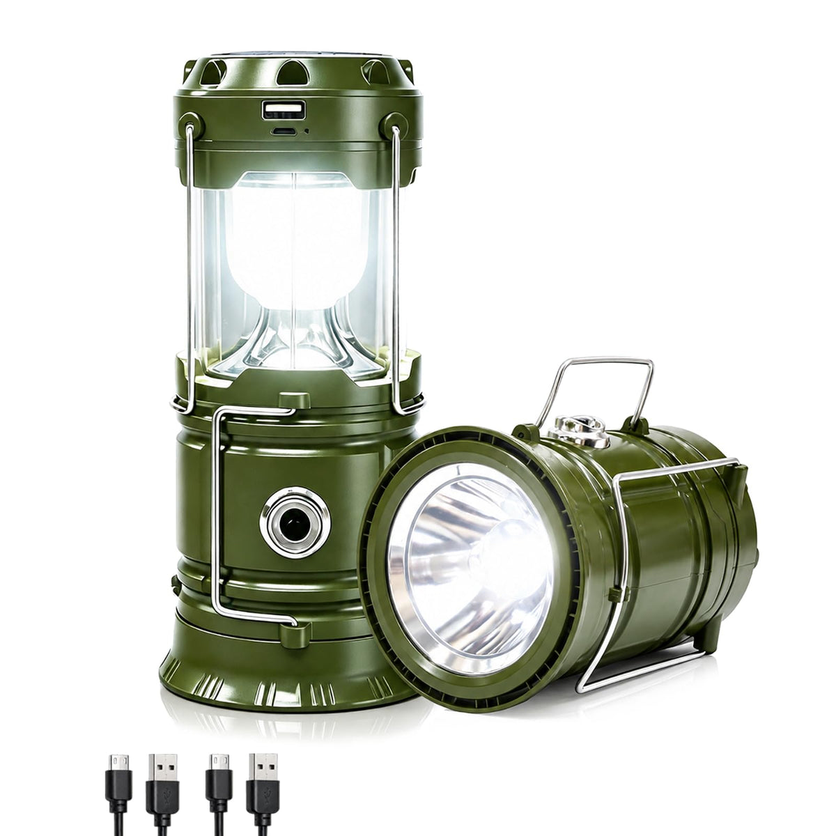 4-Pack Collapsible LED Camping Lanterns, Rechargeable Solar USB Emergency Lights
