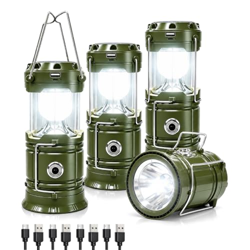 4-Pack Collapsible LED Camping Lanterns, Rechargeable Solar USB Emergency Lights