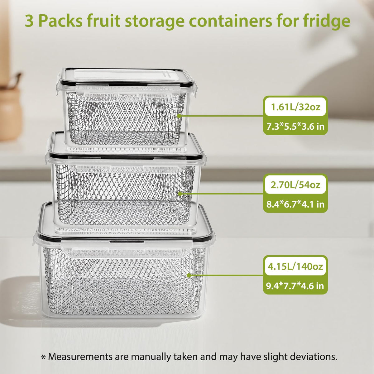 5-Pack Stackable Refrigerator Storage Containers with Removable Colanders, BPA-Free Food Organizers
