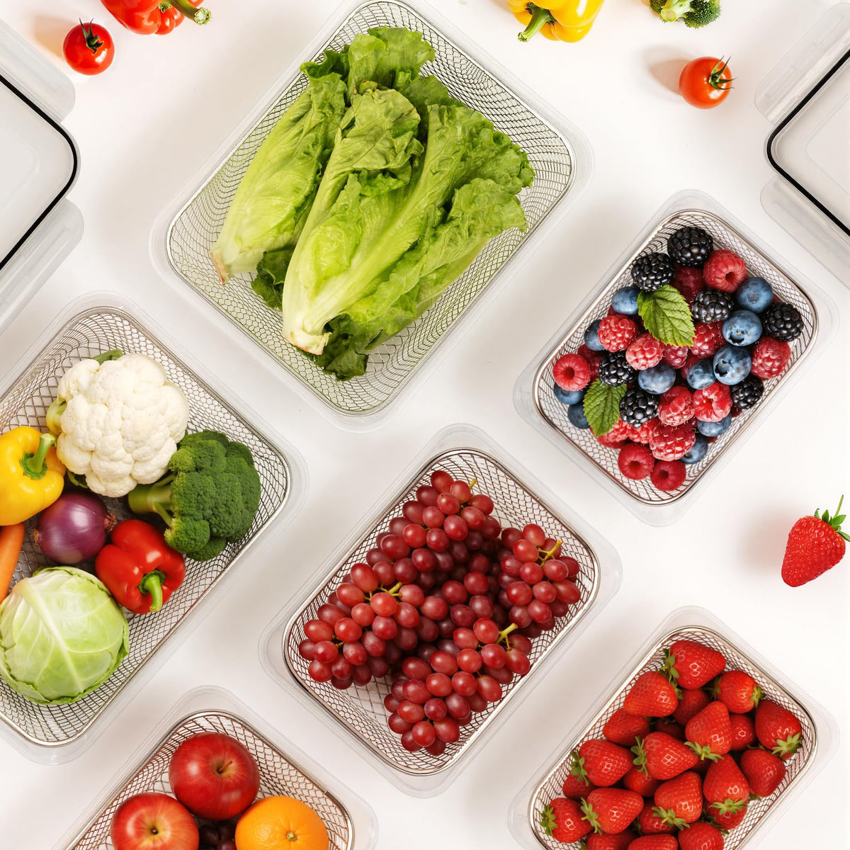 5-Pack Stackable Refrigerator Storage Containers with Removable Colanders, BPA-Free Food Organizers