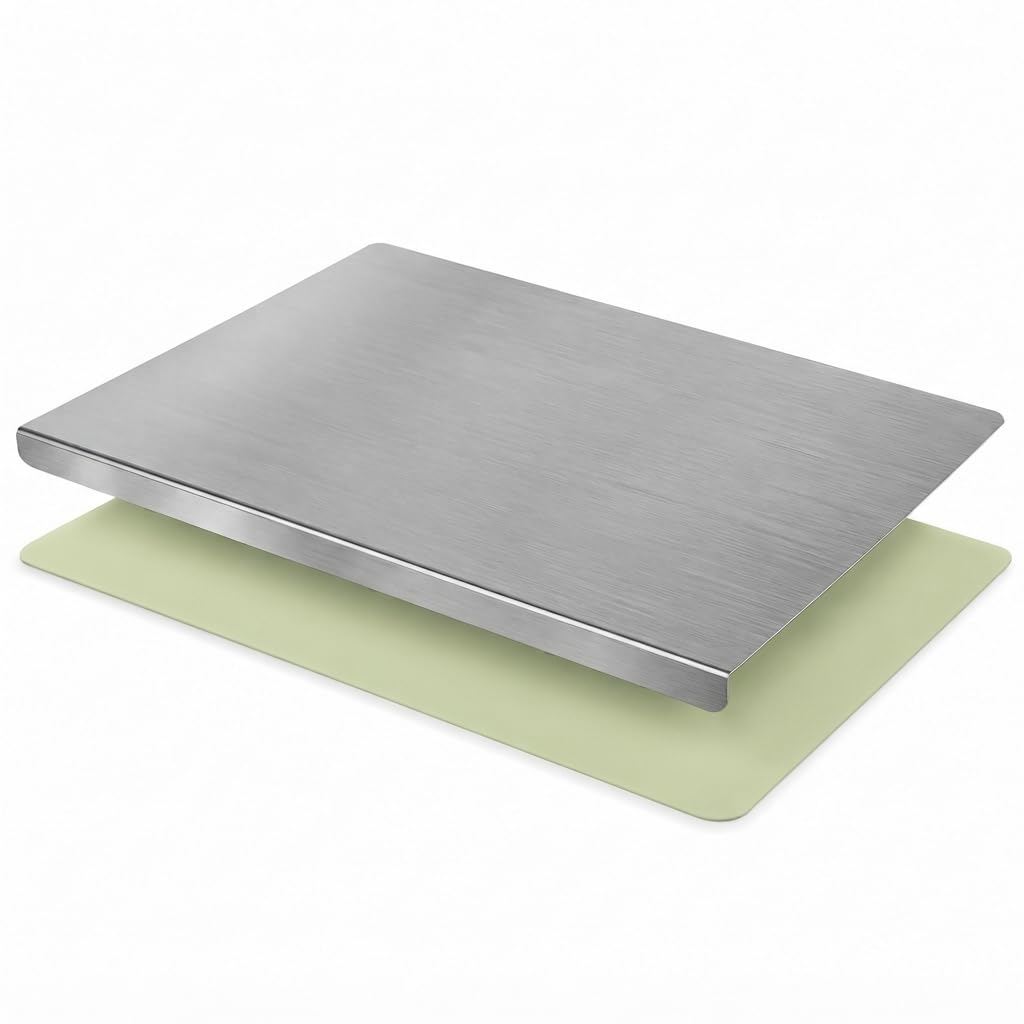 Stainless Steel Cutting Board with Counter Lip & Non-Slip Mat, 15.7" × 11.8"