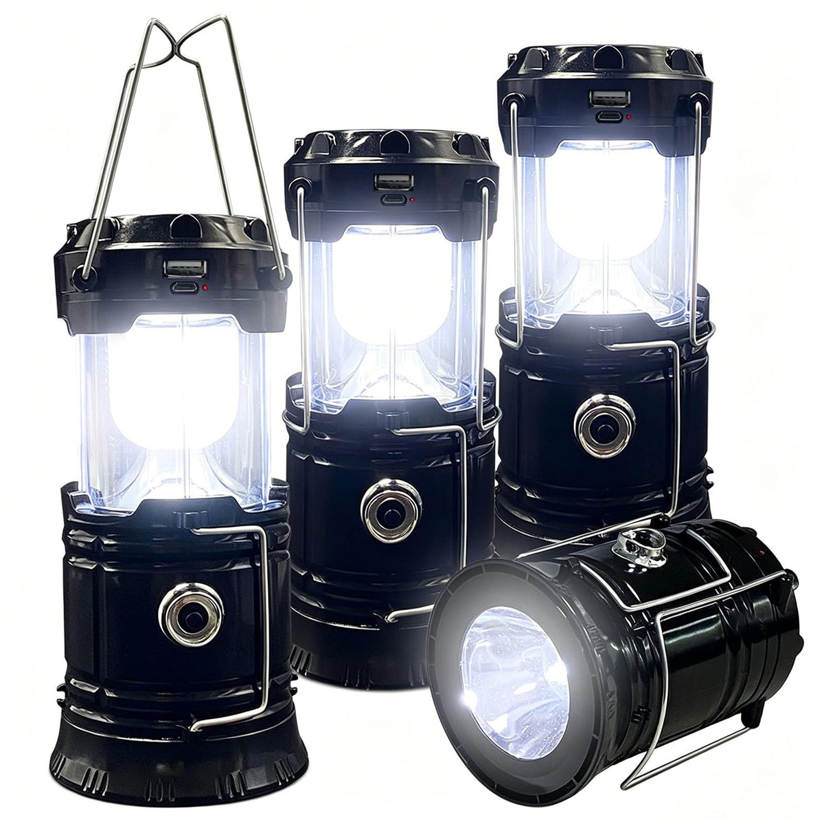 4-Pack Collapsible LED Camping Lanterns, Rechargeable Solar USB Emergency Lights