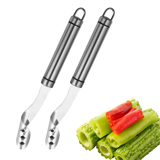 2-in-1 Jalapeño Pepper Corer and Seed Remover, Stainless Steel Chili Coring Tool, 2-Pack