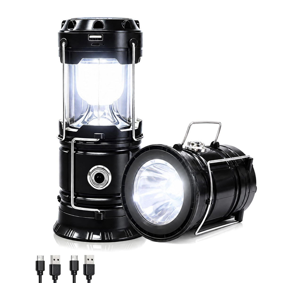 4-Pack Collapsible LED Camping Lanterns, Rechargeable Solar USB Emergency Lights