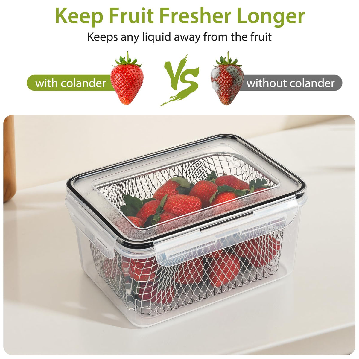 5-Pack Stackable Refrigerator Storage Containers with Removable Colanders, BPA-Free Food Organizers