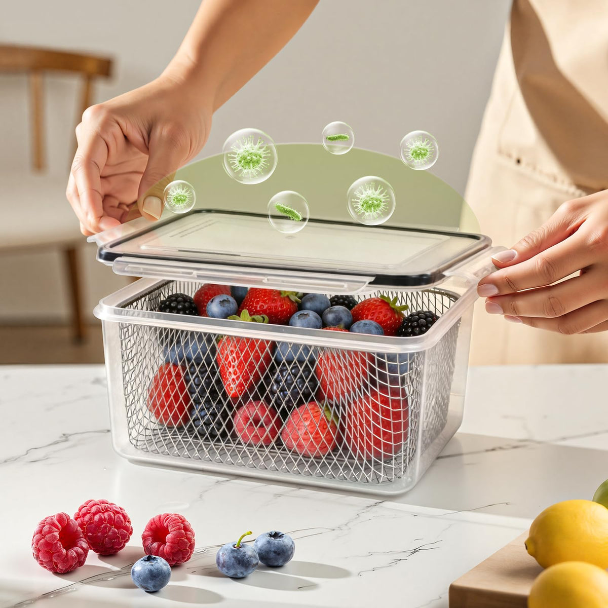 5-Pack Stackable Refrigerator Storage Containers with Removable Colanders, BPA-Free Food Organizers