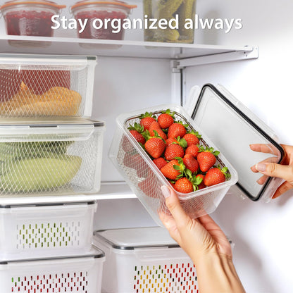 5-Pack Stackable Refrigerator Storage Containers with Removable Colanders, BPA-Free Food Organizers