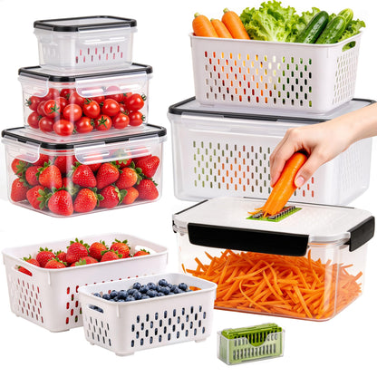 5-Pack Stackable Refrigerator Storage Containers with Removable Colanders, BPA-Free Food Organizers