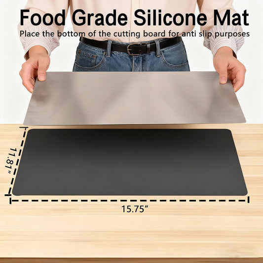 Stainless Steel Cutting Board with Counter Lip & Non-Slip Mat, 15.7" × 11.8"