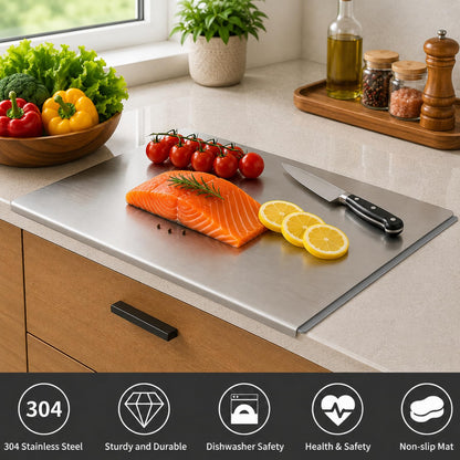 Stainless Steel Cutting Board with Counter Lip & Non-Slip Mat, 15.7" × 11.8"