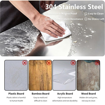 Stainless Steel Cutting Board with Counter Lip & Non-Slip Mat, 15.7" × 11.8"