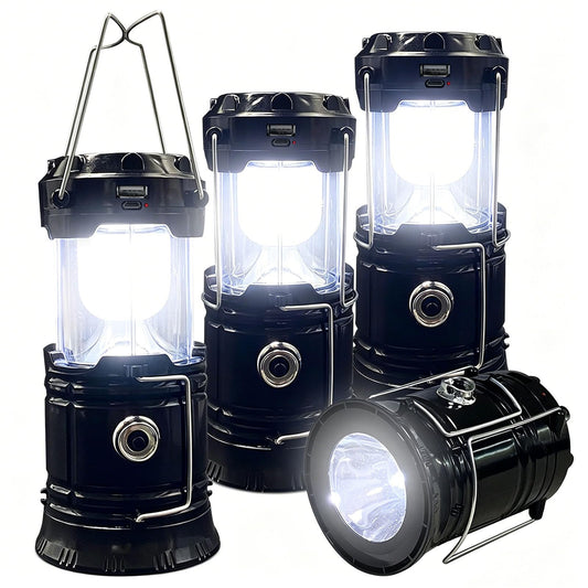 4-Pack Collapsible LED Camping Lanterns, Rechargeable Solar USB Emergency Lights