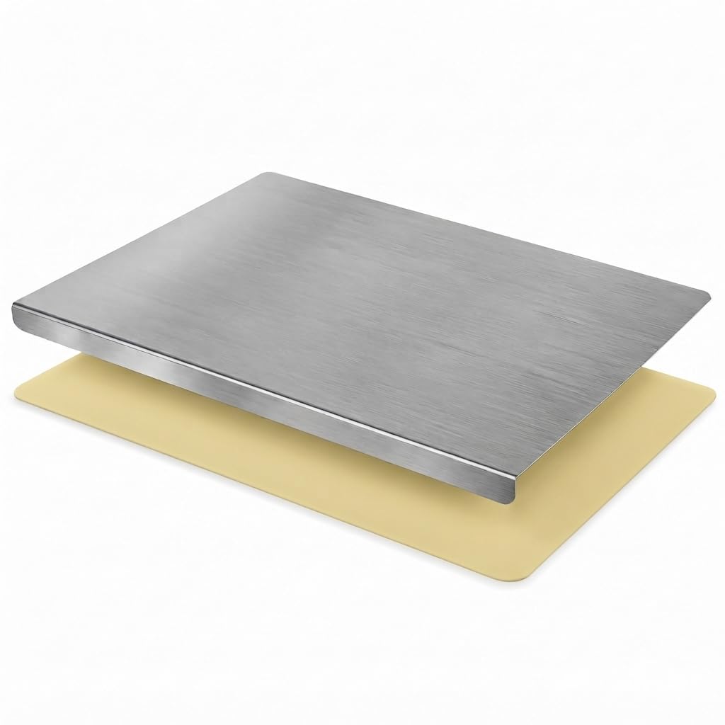 Stainless Steel Cutting Board with Counter Lip & Non-Slip Mat, 15.7" × 11.8"