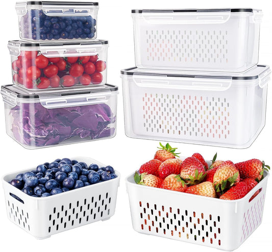 5-Pack Stackable Refrigerator Storage Containers with Removable Colanders, BPA-Free Food Organizers